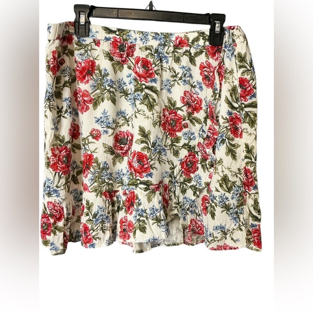 American Eagle Outfitters Red and Green Ruffled Midi Skirt